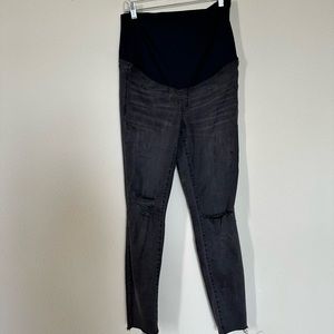 Madewell maternity jeans 27 skinny black frayed bottom and distressed